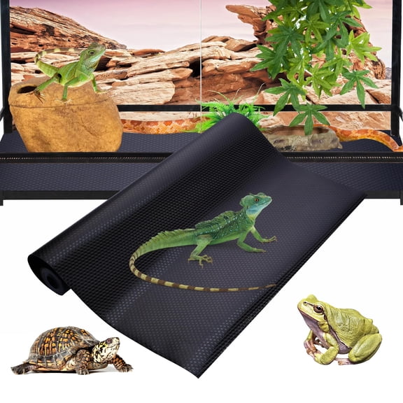 Bearded Dragon Leopard Gecko Tank Accessories, 17.7X39.3 inches Reptile Mat, Thicken Bearded Dragon Mat Flooring Carpet Substrate Bedding for Lizard, Iguana, Snake, Tortoise, Black