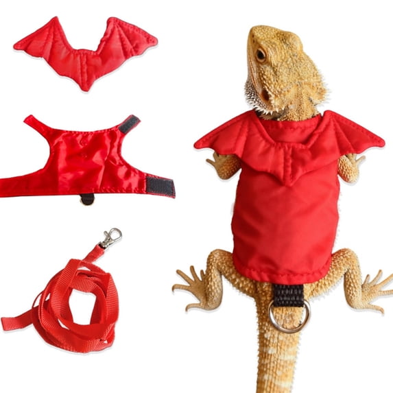 Bearded Dragon Lizard Harness and Leash Set with Halloween Bat Wing Decor, Reptile Walking Harness with Leash for Geckos, Chameleons and Small Pets