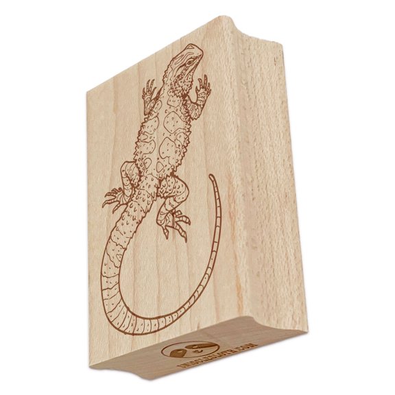 Bearded Dragon Lizard Looking Back Rectangle Rubber Stamp Stamping Scrapbooking Crafting - Large 2.5in