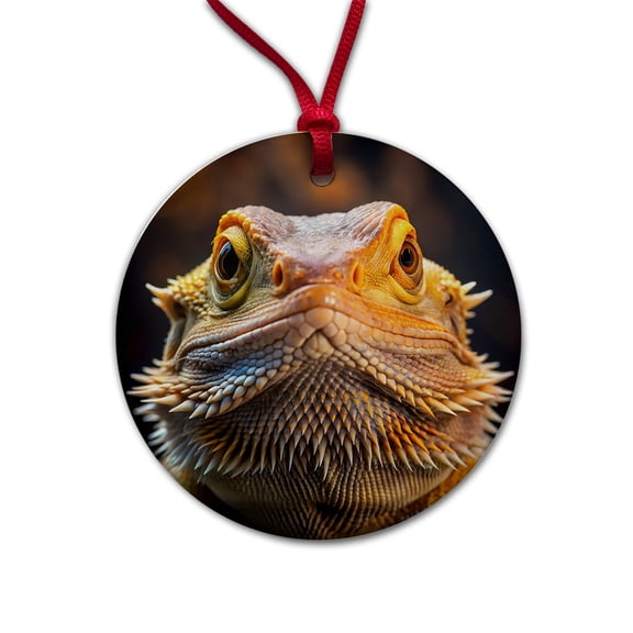 Bearded Dragon Lizard Reptile Face Christmas Tree Holiday Round Ceramic Ornament