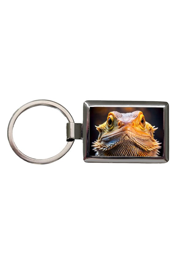 Bearded Dragon Lizard Reptile Face Metal Rectangle Keychain