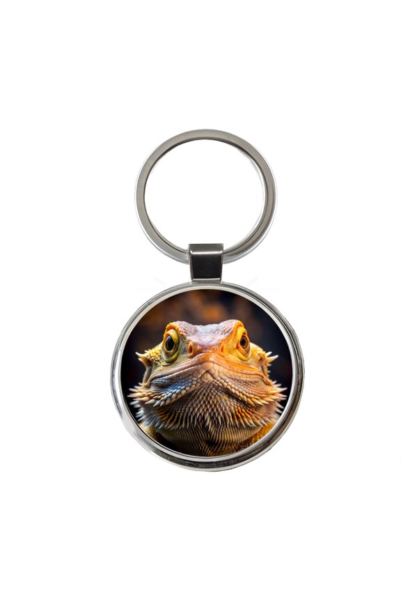 Bearded Dragon Lizard Reptile Face Metal Round Keychain