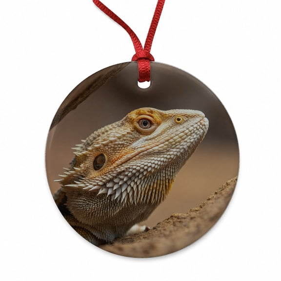 Bearded Dragon Lizard Wildlife Christmas Tree Holiday Round Ceramic Ornament