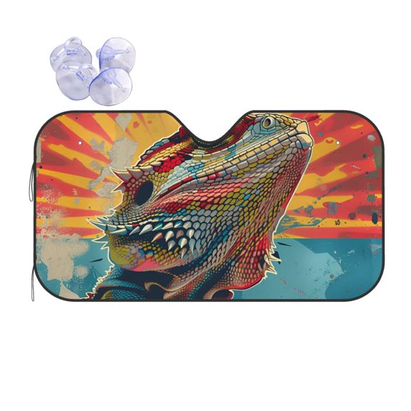 Bearded Dragon Lizards Retro Reflective Car Windshield Sunshade, UV Ray Reflector Sun Visor Universal Fit for SUVs, Trucks, Sedans,M