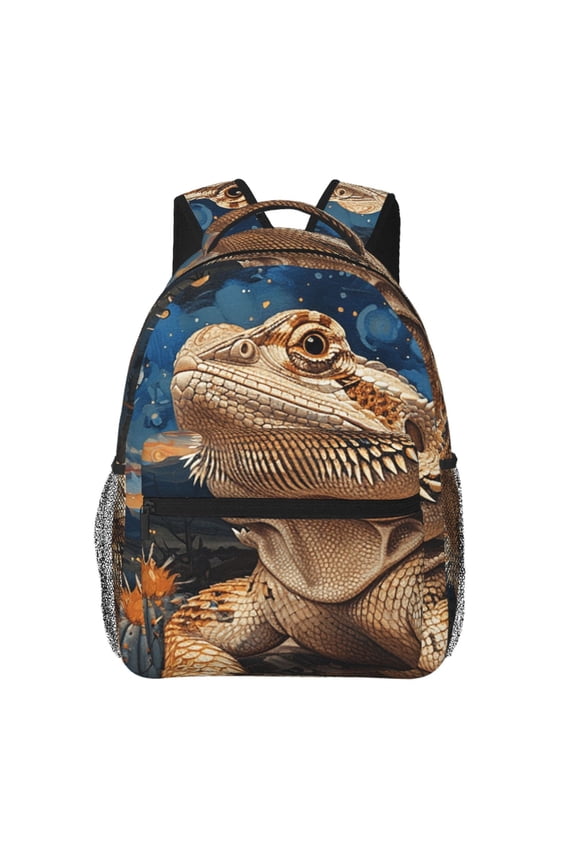Bearded Dragon Lizards Retro Starry Laptop Backpack Travel Rucksack for Teens Adults, Fits 15-inch Notebook