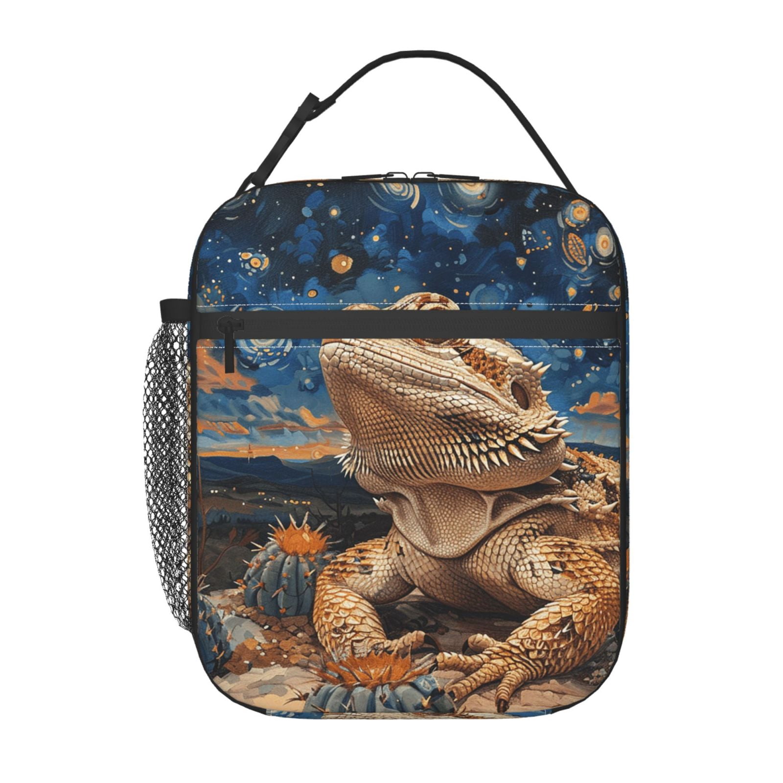 Bearded Dragon Lizards Retro Starry Lunch Box Bag Insulated Lunchbox Reusable Tote Thermal Cooler Portable for Women Men