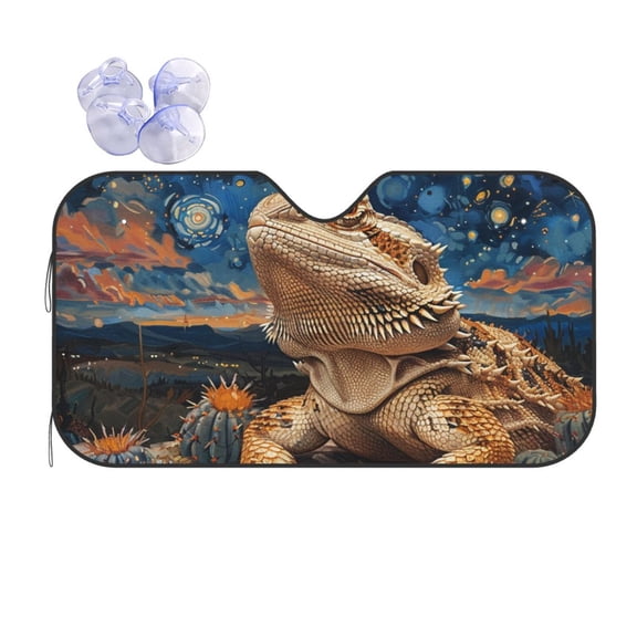 Bearded Dragon Lizards Retro Starry Reflective Car Windshield Sunshade, UV Ray Reflector Sun Visor Universal Fit for SUVs, Trucks, Sedans,S