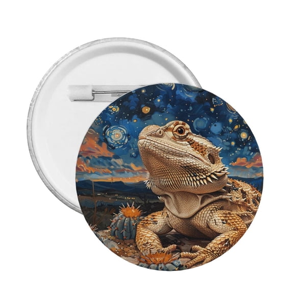 Bearded Dragon Lizards Retro Starry Round Button Pin Badge 5PCS Pinback Buttons Lapel Pin for Jacket, Backpack, Hat, Party Favor, Gift