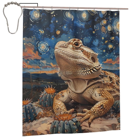 Bearded Dragon Lizards Retro Starry Shower Curtain Set with Hooks Iron Waterproof Bath Curtains 60X72 Inches for Bathroom Decor