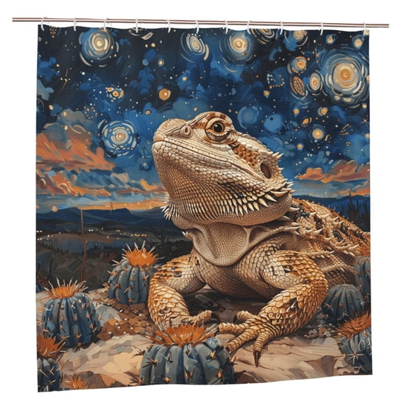 Bearded Dragon Lizards Retro Starry Shower Curtain with 12 Plastic Hooks Washable Polyester Fabric Bathroom 72x72 Inch