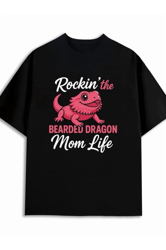 Bearded Dragon Mom Life funny humor funny t shirts t shirts men 180G 100% Cotton black Unique designs, summer prints Stylish summer outerwear funny humor wife Casual Unisex Shirt Crewneck tshirts