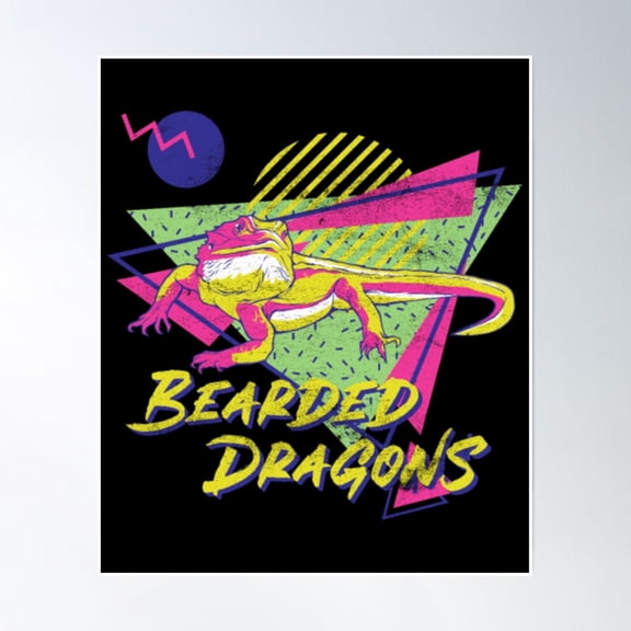 Bearded Dragon Retro 80S Or 90S Vintage Pet Lizard Poster Wall Art, Modern Wall Decor, 24x36 UNFRAMED