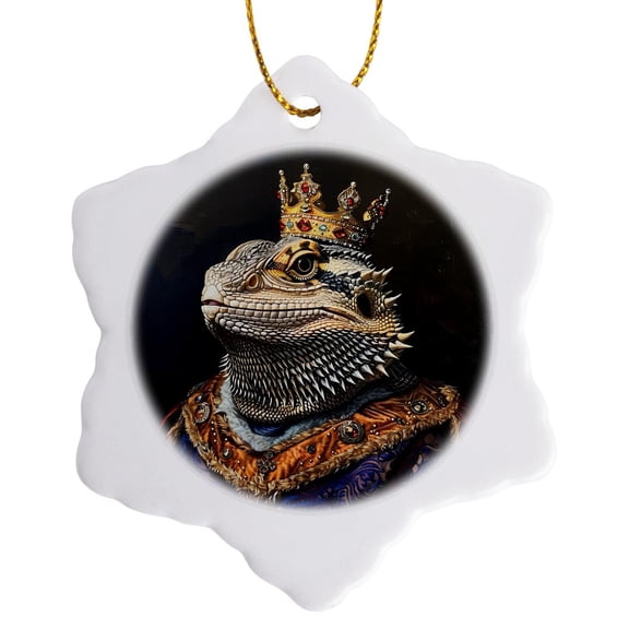 3drose, Bearded Dragon Royal Portrait Reptile Majesty, 3 inch Snowflake Porcelain Ornament
