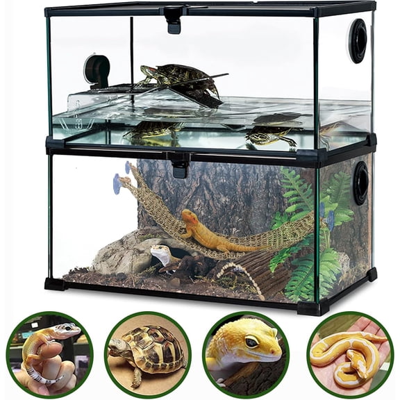 Bearded Dragon Tank Accessories, Reptile Bridge Hammock Flexible - Jungle Climbing Vines and Leaves with Suction Cups Habitat Dcor for Hiding & Climbing