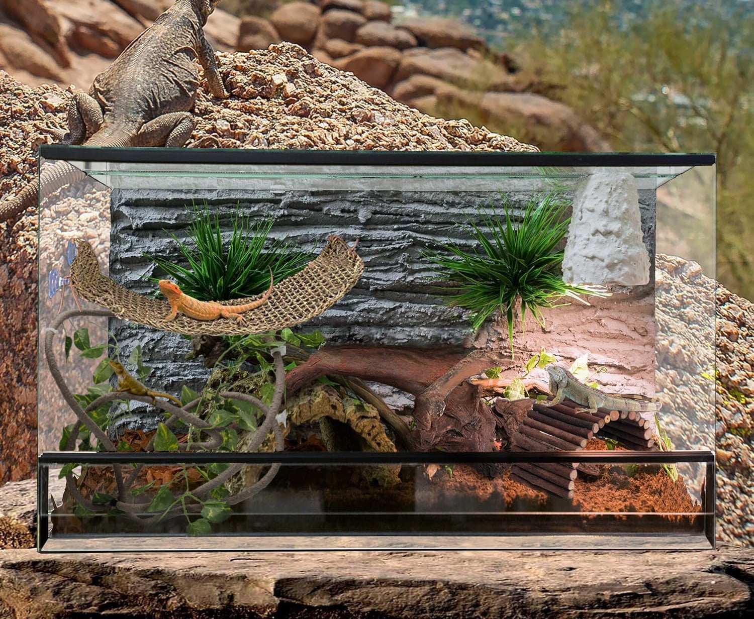 Bearded Dragon Tank Accessories, Reptile Hammock Plants Bridge Climber Vines Terrarium Decorations for Leopard Gecko Hermit Crab Lizard Snake