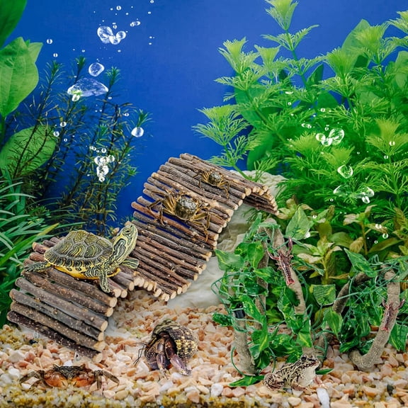 Bearded Dragon Tank Accessories - Reptile Hideout Bridge Climbing Plants Terrarium Decoration