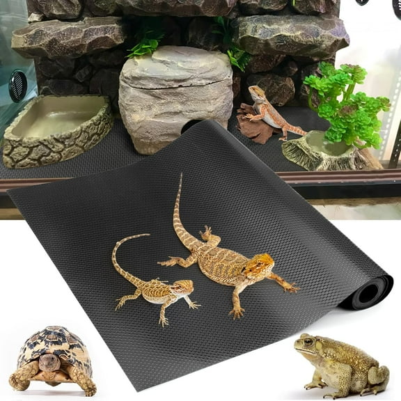 Bearded Dragon Tank Accessories, Reptile Terrarium Carpet Soft Thickening Substrate for Snake, Tortoise, Leopard Gecko, Lizard, Iguana, Non-Adhesive Reptile Habitat Bedding Black 79in