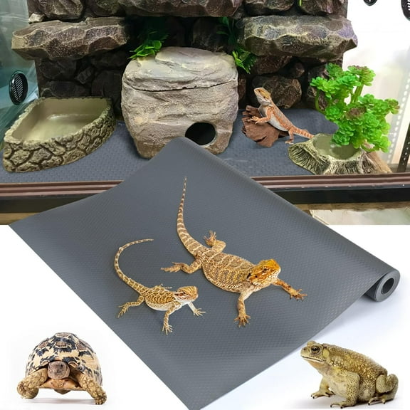 Bearded Dragon Tank Accessories, Reptile Terrarium Carpet Soft Thickening Substrate for Snake, Tortoise, Leopard Gecko, Lizard, Iguana, Non-Adhesive Reptile Habitat Bedding Grey 118in