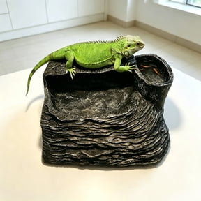 Bearded Dragon Tank Accessories Resin Basking Platform with Water Dish and Climbing Ramp Hide Cave