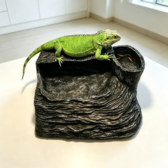 Bearded Dragon Tank Accessories Resin Basking Platform with Water Dish and Climbing Ramp Hide Cave