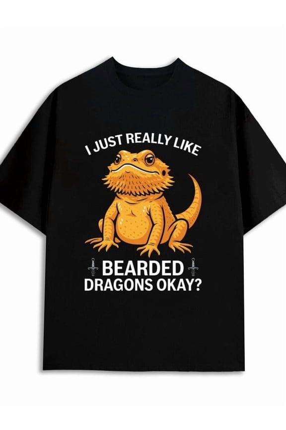 Bearded Dragon Tee funny humor t shirt t-shirt men 180G 100% Cotton black Weekend casual wear Comfortable activewear, perfect for gifts husband vintage Funny Unisex Shirt Short Sleeve tshirts