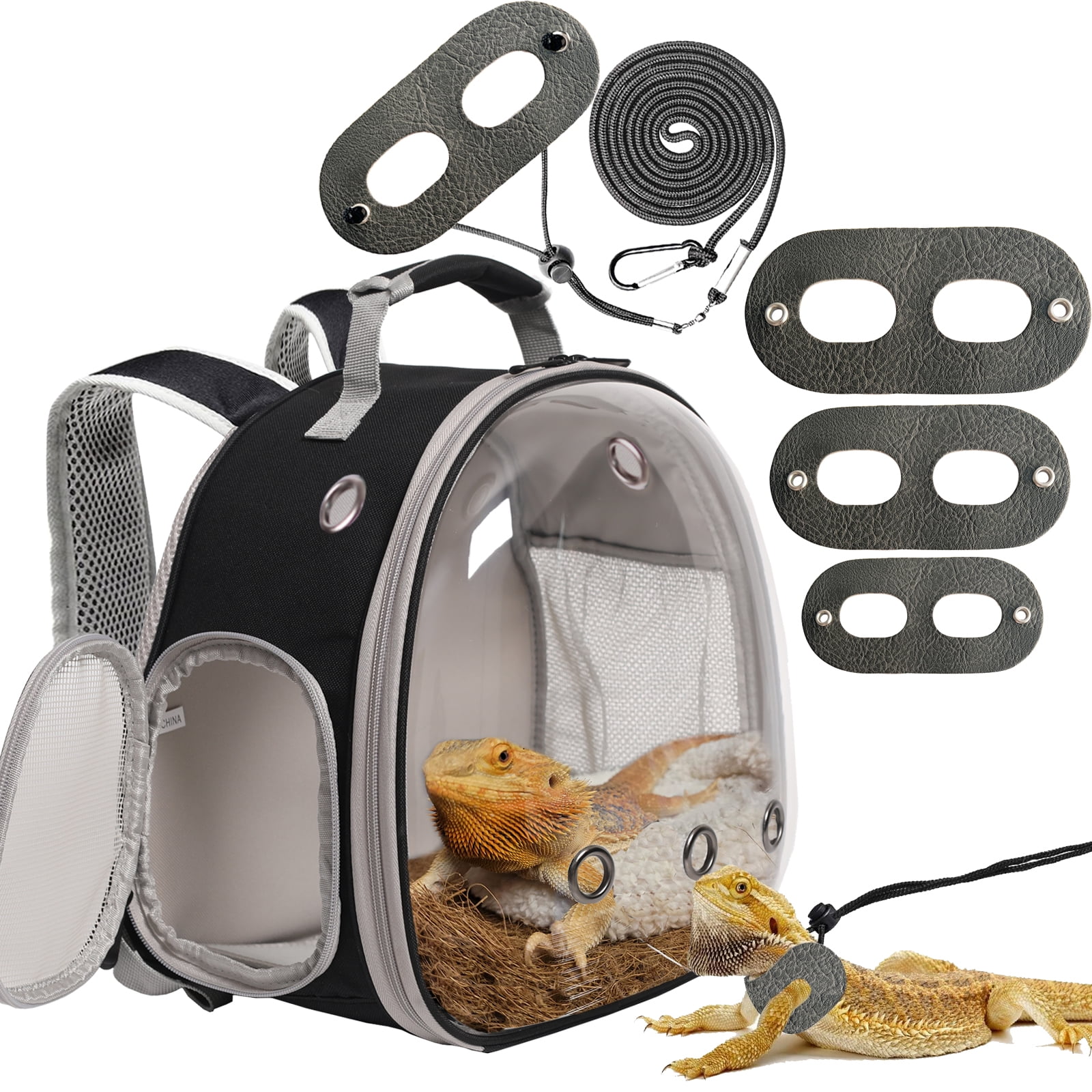 Bearded Dragon Travel Backpack Carrier with Harness and Leash Set