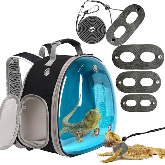 Bearded Dragon Travel Backpack with Harness and Leash Set,Lizard Backpack Travel Carrier,Space Capsule Clear Bubble Window Astronaut Reptile Carrier Backpack, Airline Approved