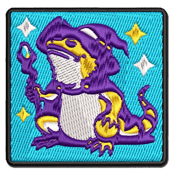 Bearded Dragon Wizard Lizard Applique Multi-Color Embroidered Hook & Loop Patch - 3.5 Inch Large
