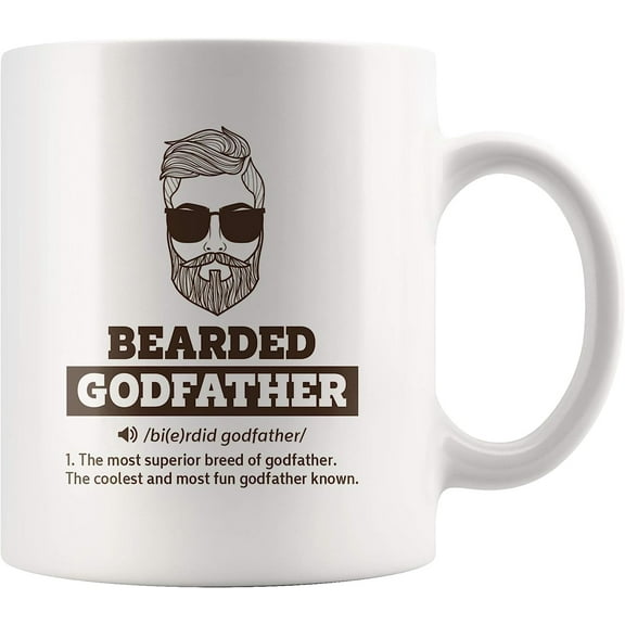 Bearded Godfather Definition Mug Gift From Godchild Godson Goddaughter Christening Baptism Father's Day Appreciation Beard Lover Men Ceramic Coffee Cup 11 oz White