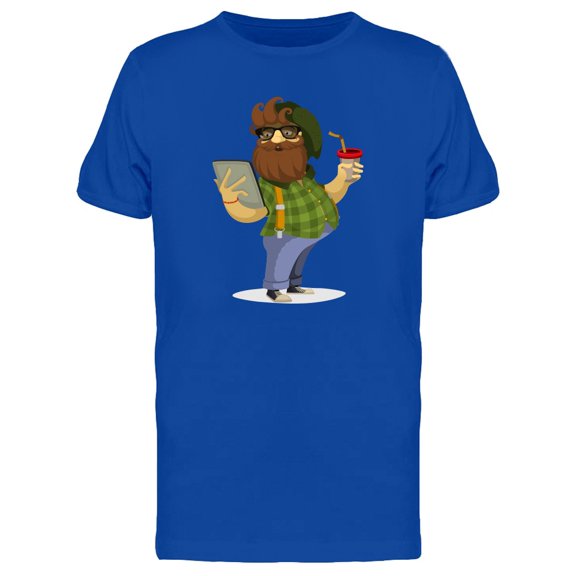 Bearded Hipster Man Cartoon Tee Men's -Image by Shutterstock