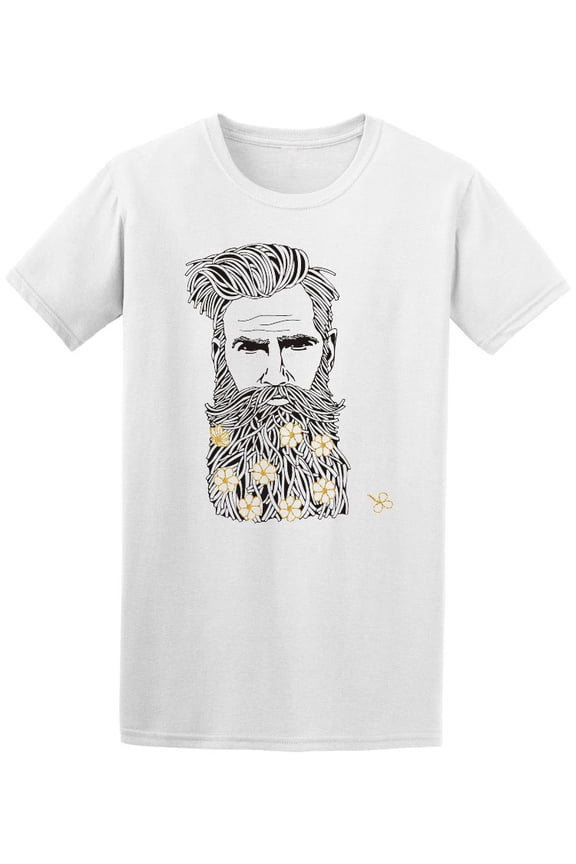 Bearded Hipster Man Daisy Flower T-Shirt Men -Image by Shutterstock, Male Small