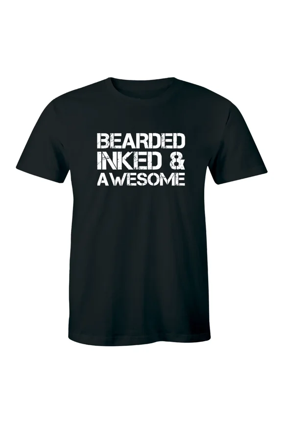Bearded Inked Awesome Funny Tattoo Beard Grooming Gift Men Unisex T-Shirt, S-5XL