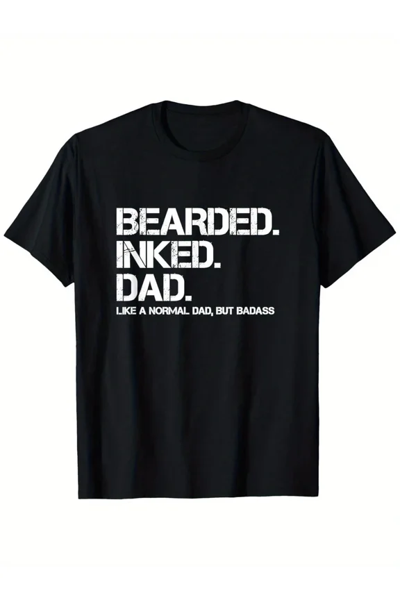 Bearded Inked Dad Fatherhood Masculine Tattoos Bearded Graphic Style Unisex T-Shirt ,up to size 5XL