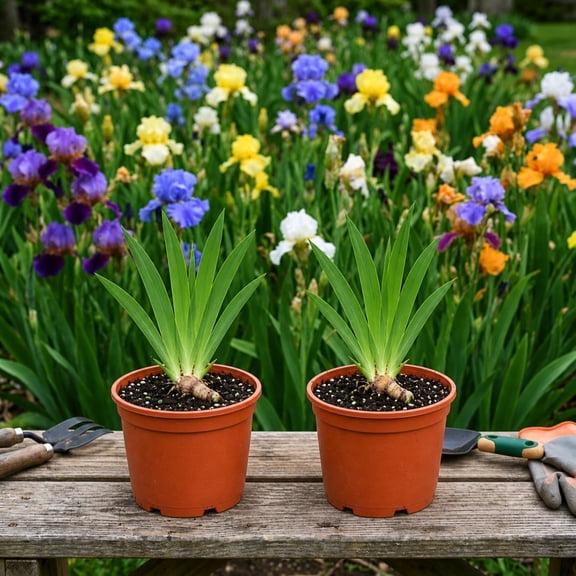 Bearded Iris Colorful Mix 2 Potted Plants Quart - Spring to Fall Flowers in Full Sun, Rooted Rhizomes, Perennial