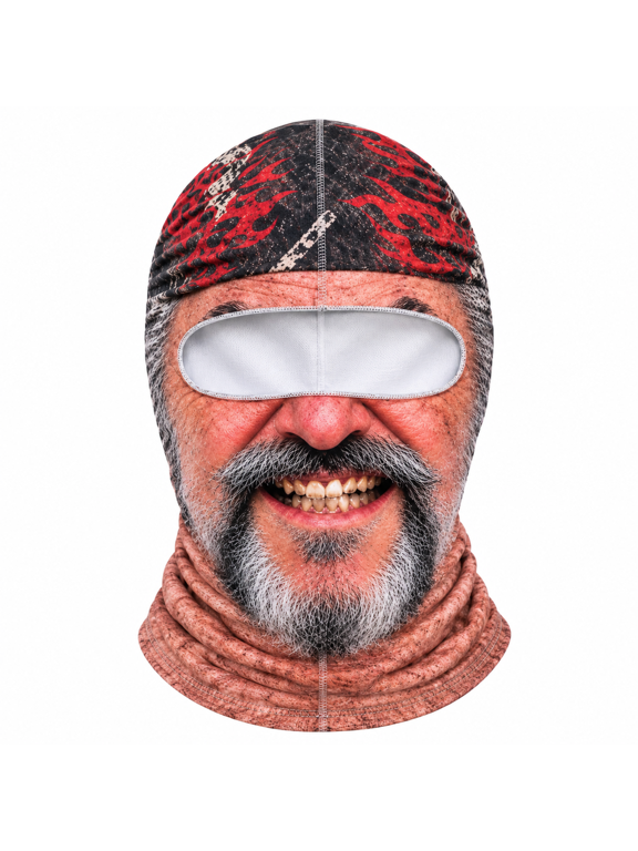 Bearded Man Full Face Balaclava Ski Mask With Flame Pattern Hat, Windproof Winter Face Cover, Novelty Headwear for Skiing, Snowboarding, Cycling & Themed Party