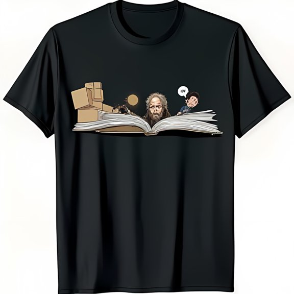 Bearded Man Reading T-Shirt Unique Graphic Tee with Whimsical Design