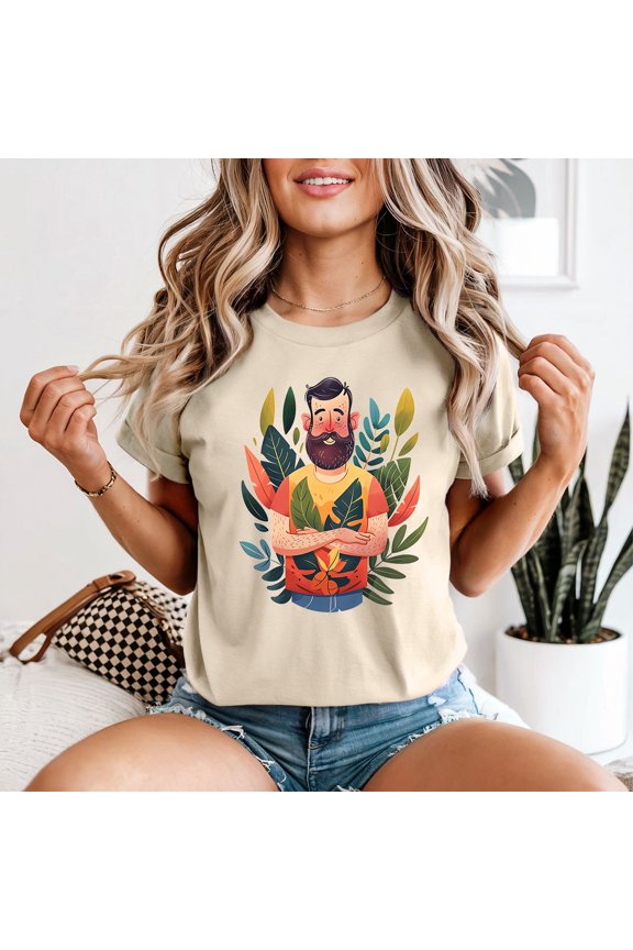 Bearded Man Tropical Leaves Lifestyle Womens T-Shirt Graphic Design