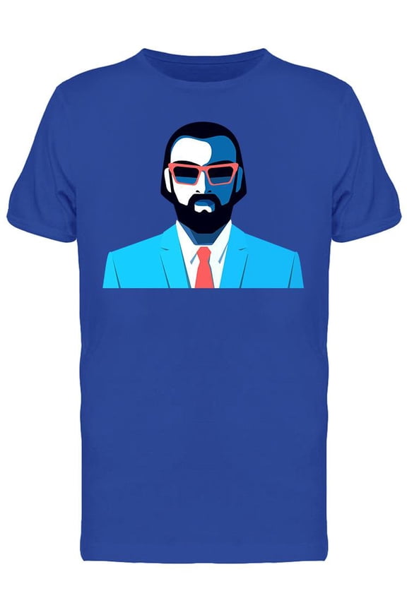 Bearded Man Wearing Blue Suit T-Shirt Men -Image by Shutterstock, Male XX-Large