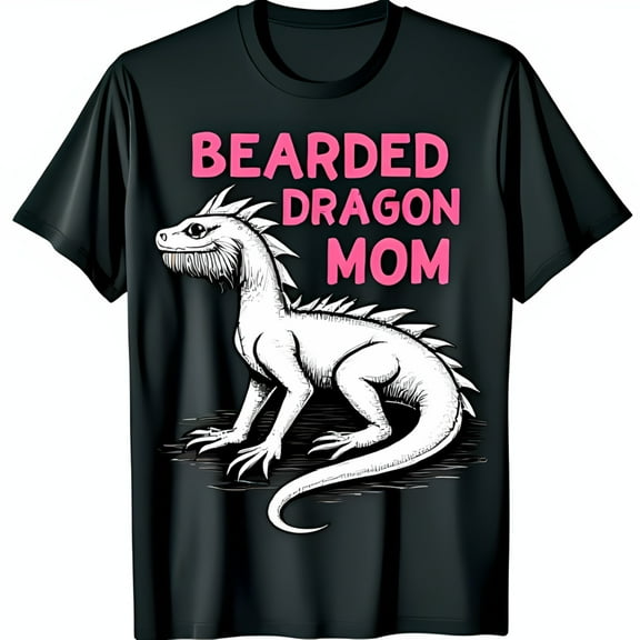Bearded Mom Black T-Shirt with Fun Graphic & Pink Text for Reptile Lovers