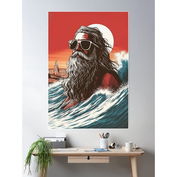 Bearded Surfer And Wave Poster Wall Art, Modern Wall Decor For Living Room Bedroom, 8x12 UNFRAMED