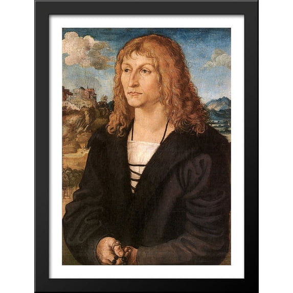 Beardless young man 28x38 Large Black Wood Framed Print Art by Lucas Cranach the Elder