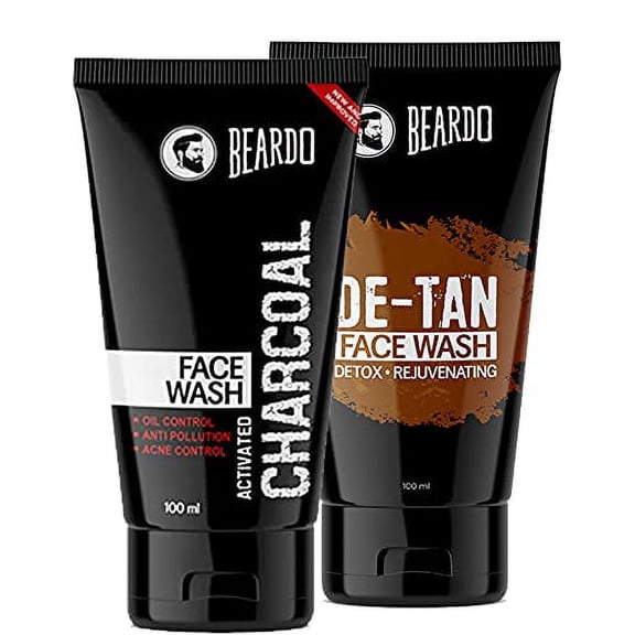 Beardo De-tan and Charcoal face wash for all skin type, helps Cleanses, refreshes​ and rejuvenate the skin (Pack of 2)