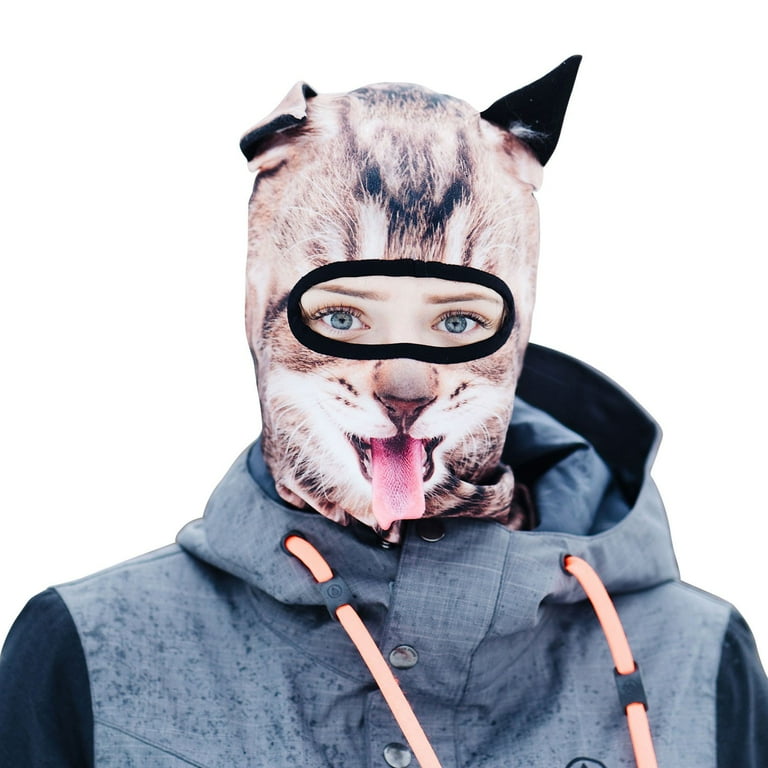 Beardowear Unisex Realistic Print Happy Cat Head Balaclava Face Beardowear Unisex Realistic Print Happy Cat Head Balaclava Face