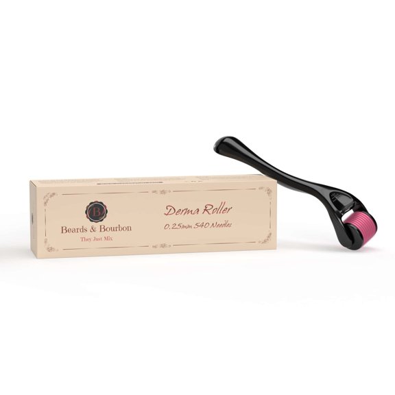 Beards & Bourbon Derma Roller with 0.25mm 540 Titanium Needles for Beard & Hair Growth  Includes Protective Case
