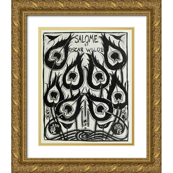 Beardsley, Aubrey 12x14 Gold Ornate Wood Framed with Double Matting Museum Art Print Titled - Salome 1894 - Cover design