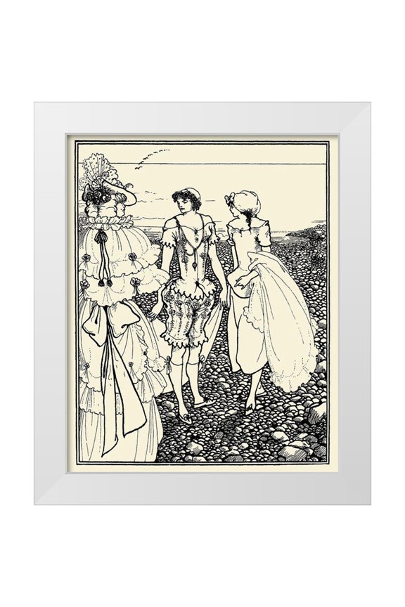 Beardsley, Aubrey 12x14 White Modern Wood Framed Museum Art Print Titled - Bathers at Dieppe 1920