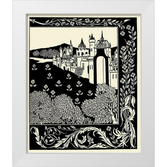 Beardsley, Aubrey 12x14 White Modern Wood Framed Museum Art Print Titled - Morte DArthur 1893 - Camelot