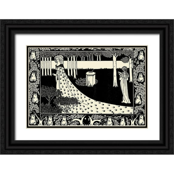 Beardsley, Aubrey 14x11 Black Ornate Wood Framed with Double Matting Museum Art Print Titled - Morte DArthur 1893 - La Beale Isoud