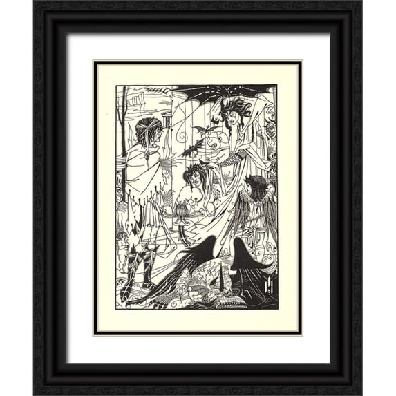 Beardsley, Aubrey 14x18 Black Ornate Wood Framed with Double Matting Museum Art Print Titled - Dreams 1902