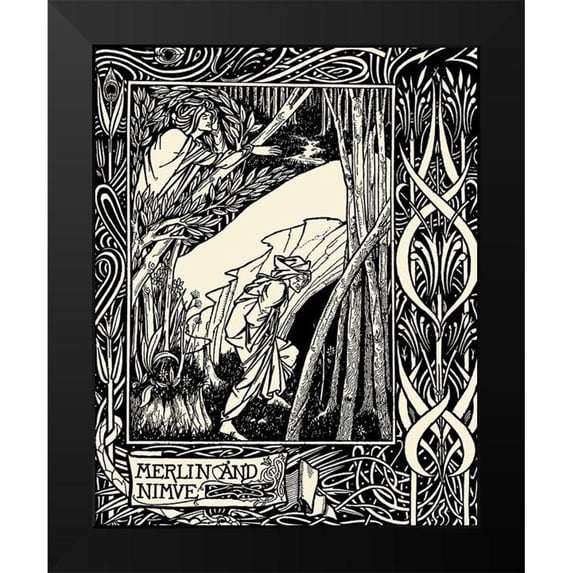 Beardsley, Aubrey 15x18 Black Modern Framed Museum Art Print Titled - Morte DArthur 1893 - Merlin and Nimue